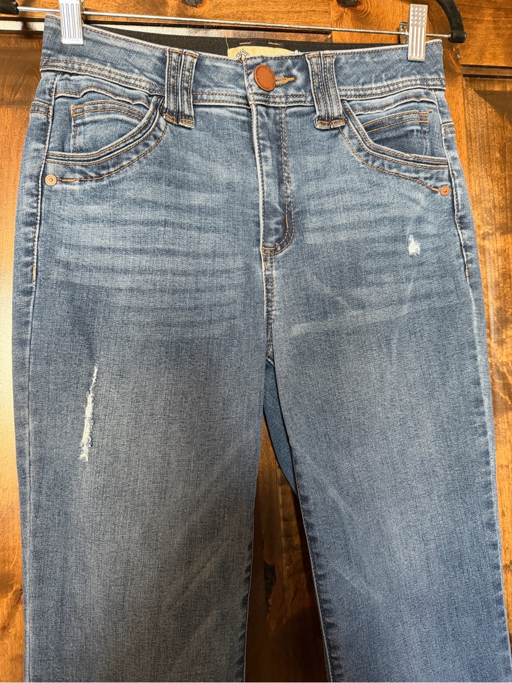Democracy Ab Technology Distressed Blue Cropped Jeans with Frayed Hem Sz 2 - Picture 5 of 11